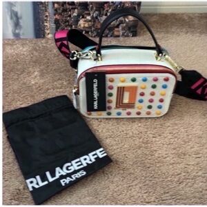 Karl Lagerfeld White Crossbody Bag with Multicolor Studs